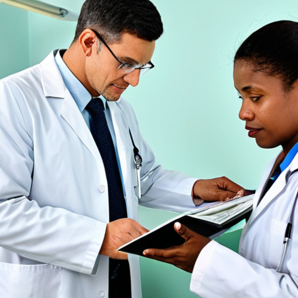 **

"A traveler consulting with a doctor about travel vaccinations for Guyana, professional setting, doctor in lab coat, fully clothed, examining records, safe for work, appropriate content, perfect anatomy, correct proportions, natural pose, high quality, family-friendly, informative atmosphere."

**