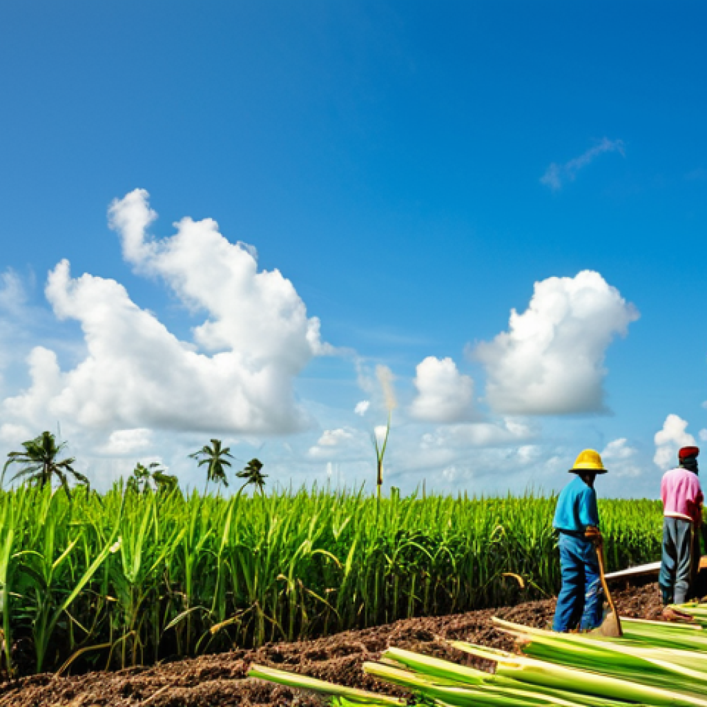 가이아나 농업 주요 작물 - Sugar Cane Harvest**

"A vibrant scene of a sugar cane harvest in Guyana. Workers in appropriate clo...