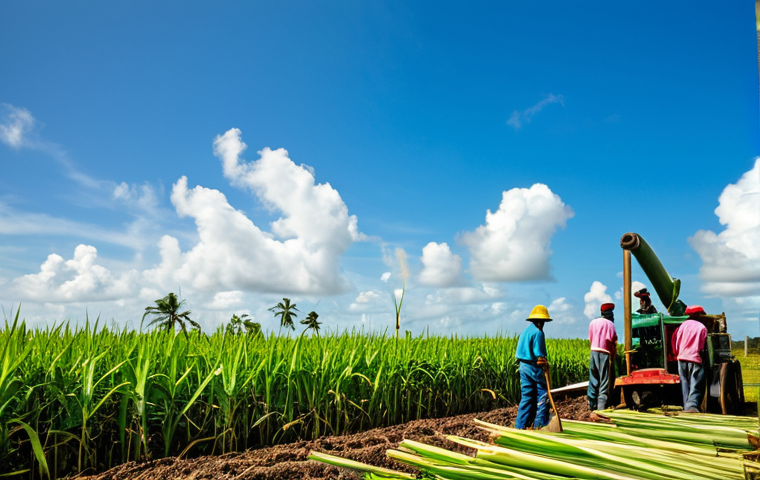 가이아나 농업 주요 작물 - Sugar Cane Harvest**

"A vibrant scene of a sugar cane harvest in Guyana. Workers in appropriate clo...