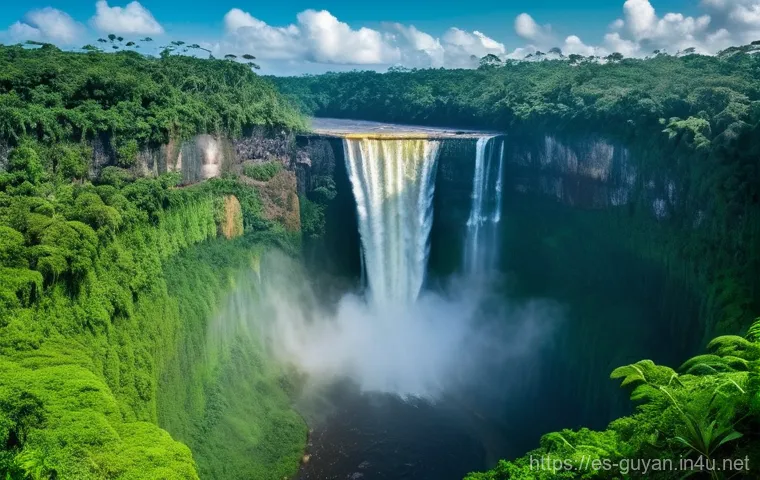 가이아나 야생동물 보호구역 - Image Prompt 1: Majestic Kaieteur Falls and Verdant Wilderness**