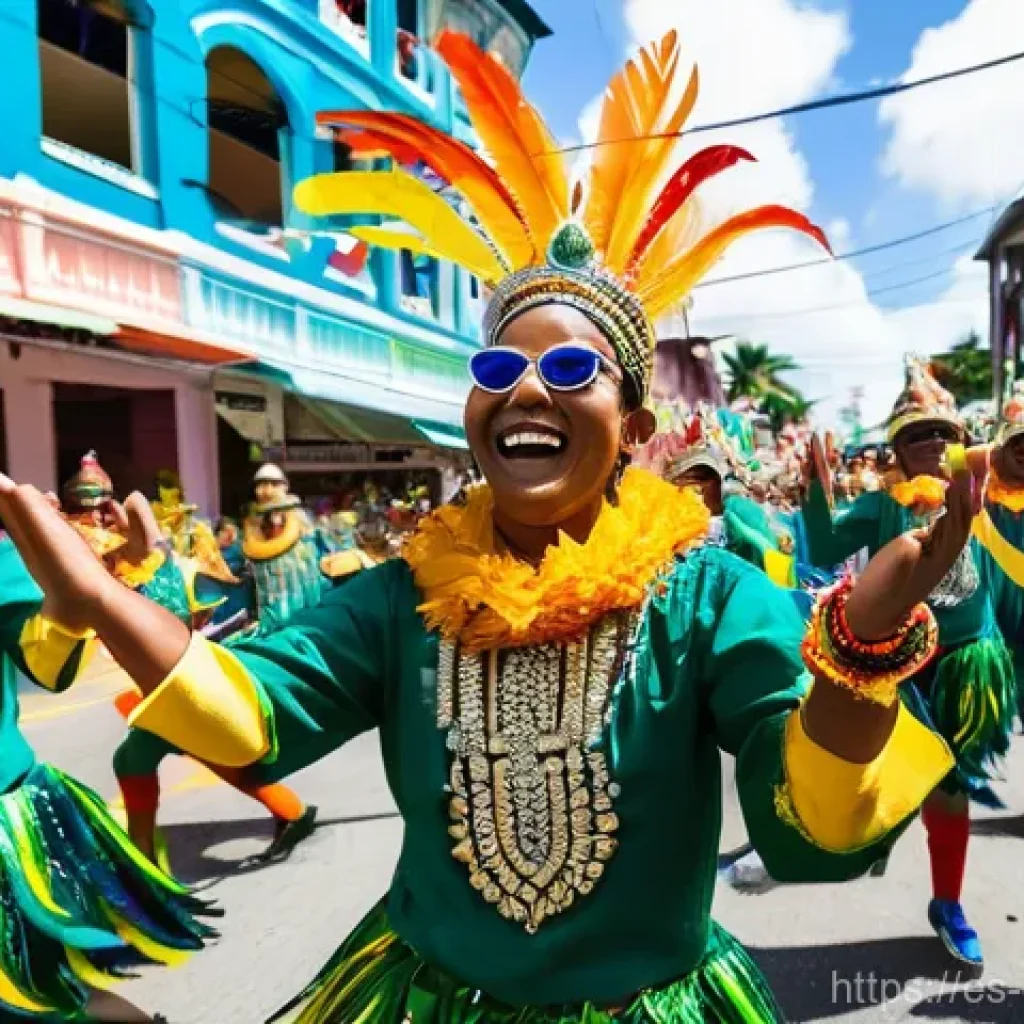 가이아나 카니발 - **Prompt 1: Grand Mashramani Parade - A Burst of Color and Energy**
    "A wide-shot, vibrant image ...