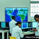 Home 22 가이아나의 대학 및 연구기관 - A modern university laboratory in Guyana with advanced scientific equipment and digital screens disp...