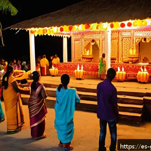Home 30 가이아나 힌두교 문화 - A vibrant Diwali night scene in Guyana featuring a multicultural community gathered outside traditio...